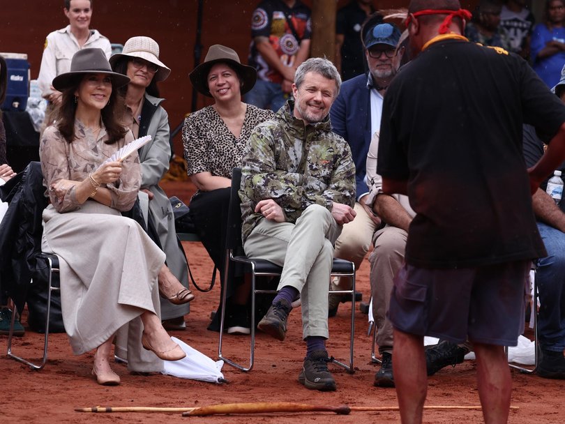 Queen Mary and King Frederik X watched an Inma ceremony at Uluru. Picture: David Gray / POOL / Getty Images via NewsWire