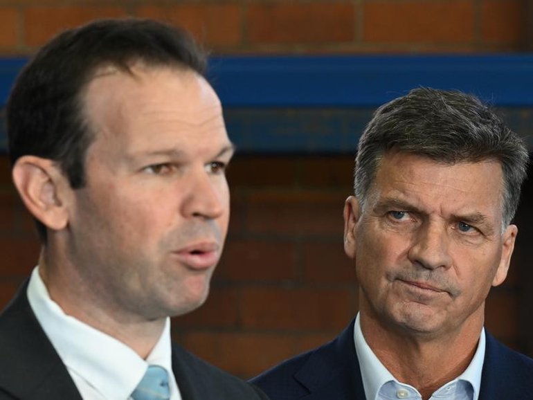 New Nationals leader Matt Canavan and Angus Taylor have unveiled their new shadow cabinet. (Lukas Coch/AAP PHOTOS)