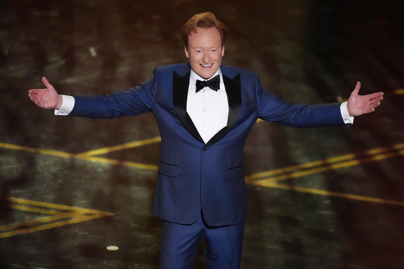 Host Conan O'Brien appears during the Oscars on Sunday, March 15, 2026, at the Dolby Theatre in Los Angeles. (AP Photo/Chris Pizzello) Picture: Chris Pizzello