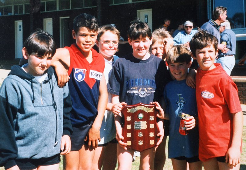 Lance Franklin (second from left) with Dowerin teammates in 1998.