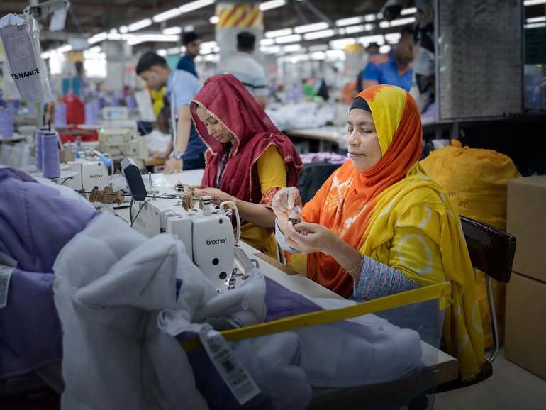 Garment workers inside a factory in Bangladesh on April 15, 2025.