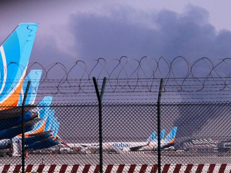 A drone struck a fuel tank at Dubai's airport, forcing a temporary closure of the site. 