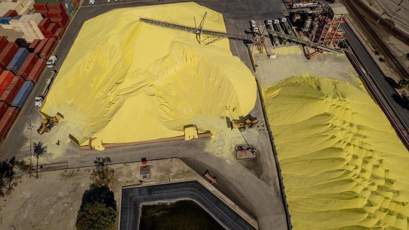 Mounds of sulphur at a US port.