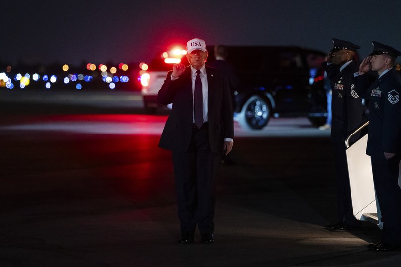 Donald Trump arrives on Air Force One at Palm Beach International Airport in Palm Beach on February 27.