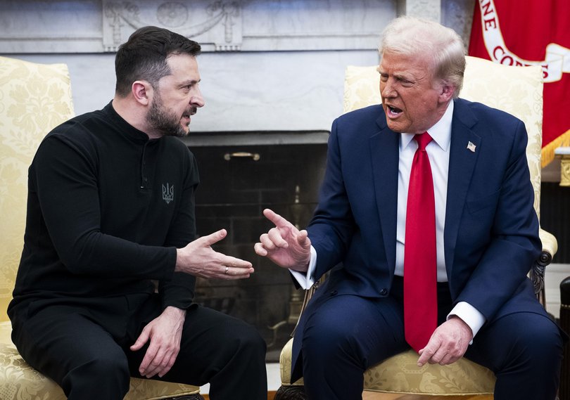 President Donald Trump berates President Volodymyr Zelenskyy of Ukraine in the Oval Office of the White House in Washington, Feb. 28, 2025.