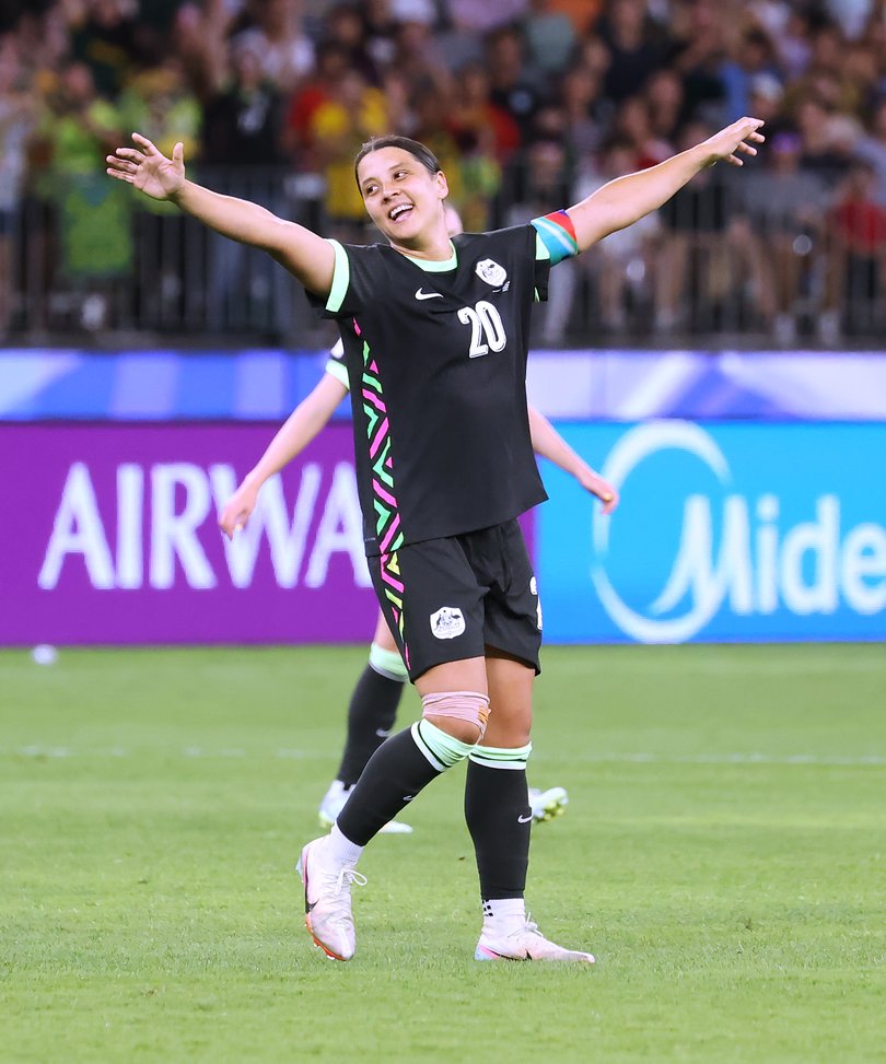 News. AFC Women's Asian Cup 2026. Semi-Final. Matilda Sam Kerr celebrates after the final whistle. Picture: Jackson Flindell