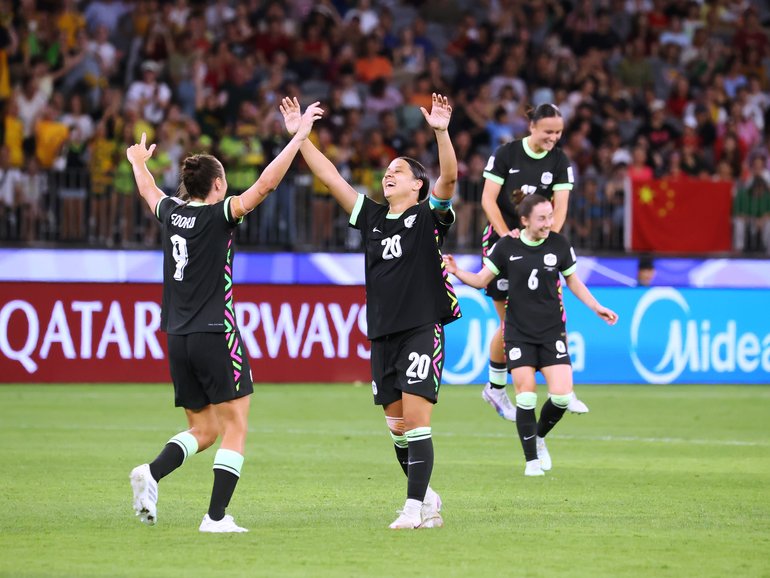 News. AFC Women's Asian Cup 2026. Semi-Final. Matildas Caitlin Foord and Sam Kerr celebrates after the final whistle.