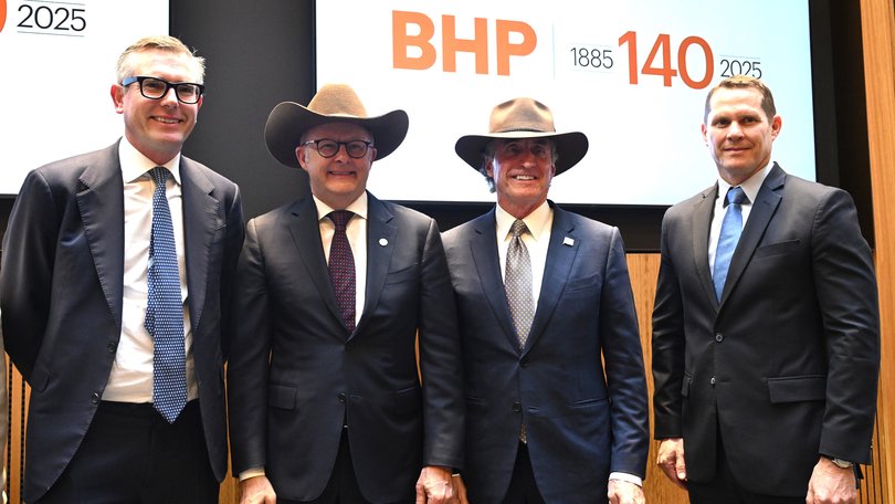 BHP head of corporate and external affairs Dominic Perrottet, Australian Prime Minister Anthony Albanese, USSecretary of the Interior Doug Burgum and President Americas Brandon Craig at BHP’s 140th anniversary lunch reception in Washington, DC last October.