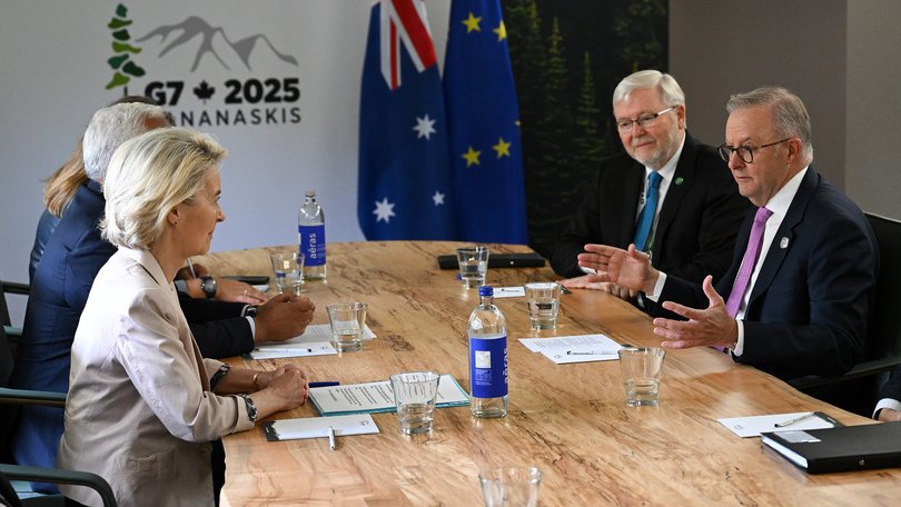 Prime Minister Anthony Albanese meeting with President of the European Commission Ursula von der Leyen and President of the European Council Antonio Costa in 2025.
