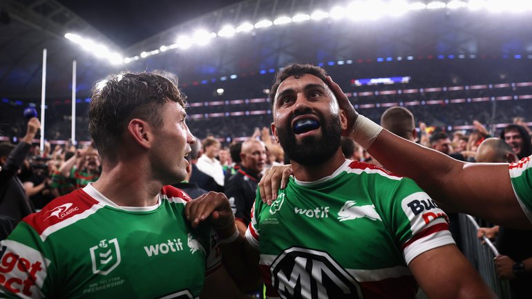 Alex Johnston leaves the field after scoring the most tries in the NRL.