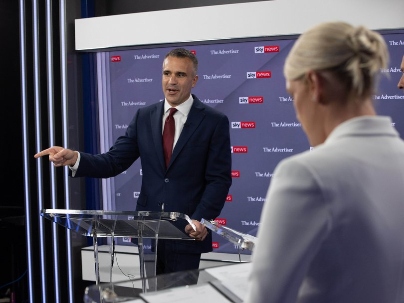 South Australian Premier Peter Malinauskas and Opposition Leader Ashton Hurn during the leaders debate.  