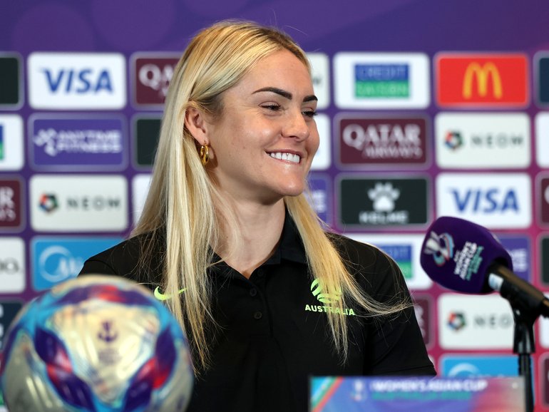Ellie Carpenter of the Australian Matildas speaks to the media during a press conference.