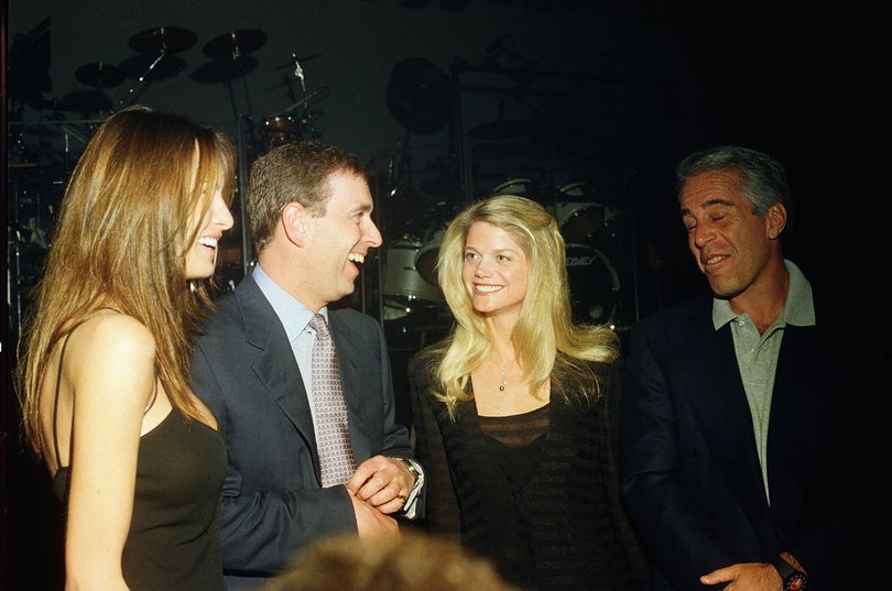 Melania Trump, Prince Andrew, Gwendolyn Beck and Jeffrey Epstein at a party at the Mar-a-Lago club.
