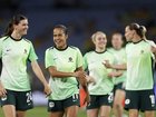 The Matildas warm-up.