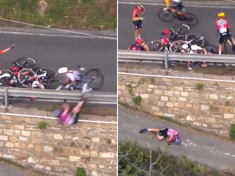 Debora Silvestri landed head-first on the road below the guardrail.