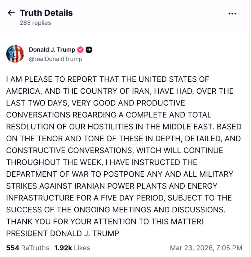 Donald Trump posts to Truth Social