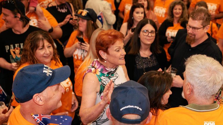 Pauline Hanson in South Australian on election night.