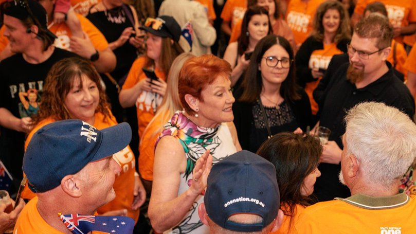 Pauline Hanson in South Australian on election night.