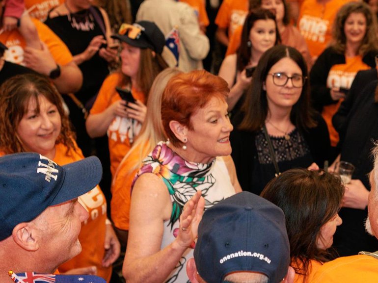 Pauline Hanson in South Australian on election night.