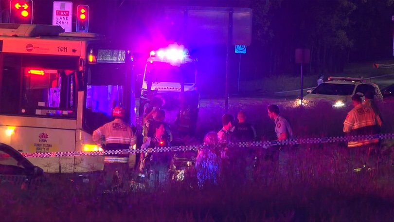 Two teenage boys on a motorbike have died after crashing with a bus in Sydney’s west.