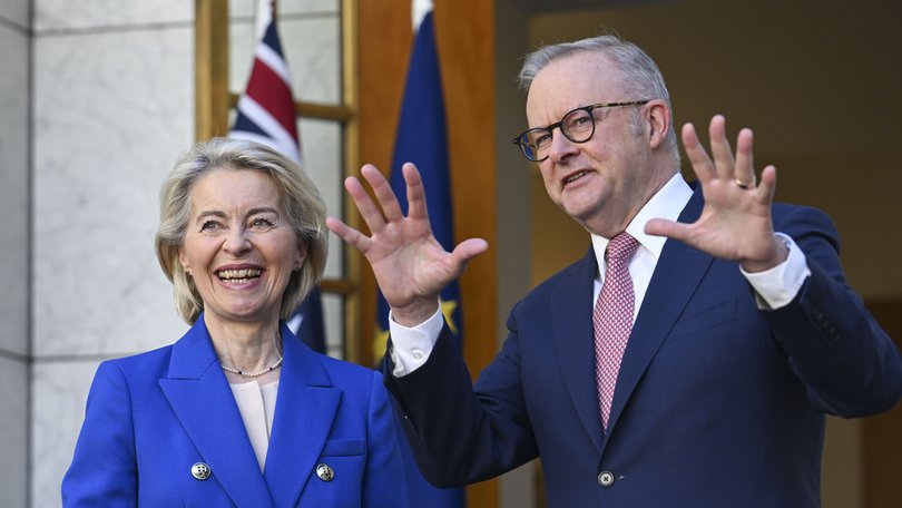 Prime Minister Anthony Albanese MP greets the President of the European Commission, Ursula von der Leyen.