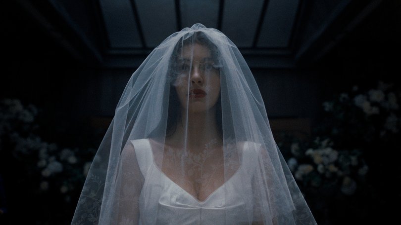 Camila Morrone plays bride-to-be Rachel Harkin in Something Very Bad Is Going To Happen.