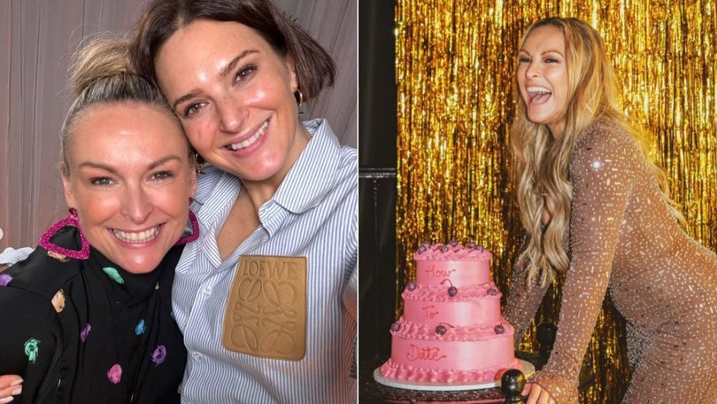 Mel Schilling with friend and podcast co-host Elizabeth Day, and at their launch party. 