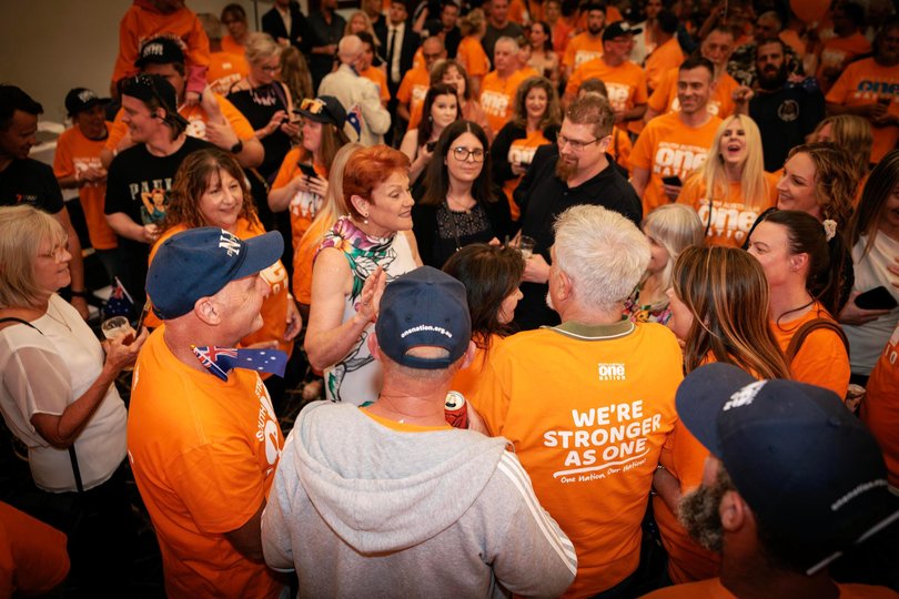 One Nation Leader Pauline Hanson with supporters at the One Nation South Australian election night event.