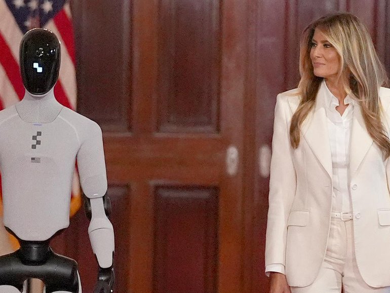 "Artificial intelligence will move from our mobile phones to humanoids" soon, Melania Trump says. (AP PHOTO)