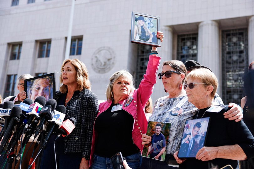 Family of the victims speak to press after hearing the verdict outside the Los Angeles Superior Court.