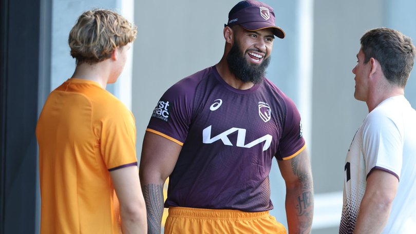 Payne Haas will miss Friday night’s game against the Dolphins due to a shoulder injury. Picture: Lachie Millard