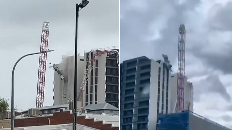 Crane collapses onto NSW Central West Dubbo apartment block during wild winds