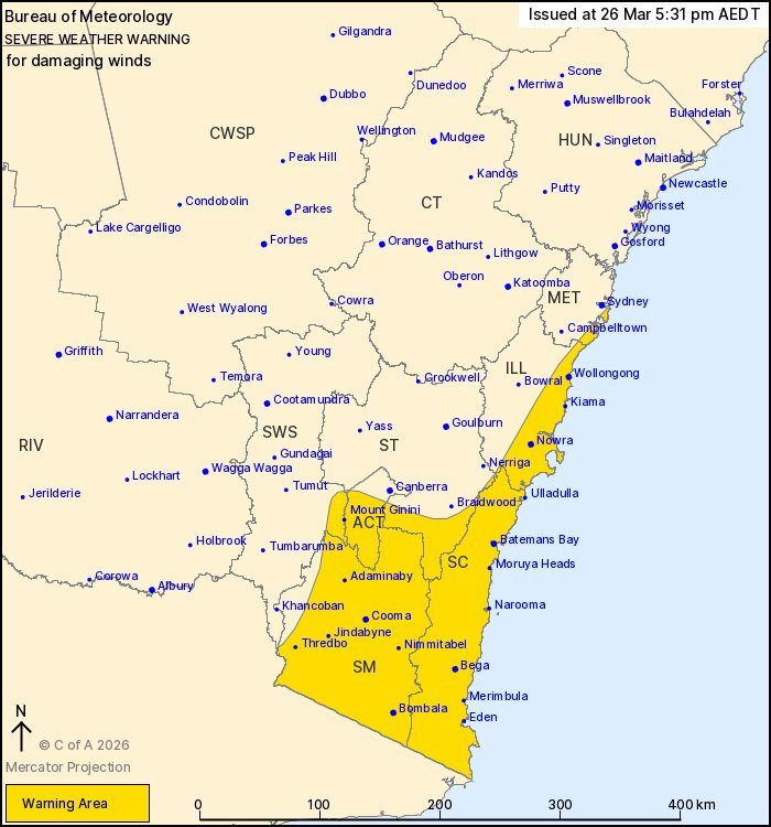 A severe weather warning is in place for parts of south-west NSW.