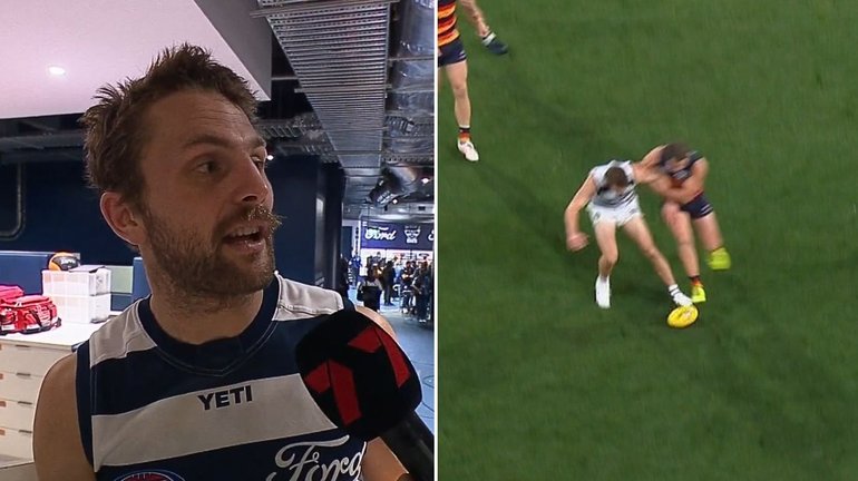 Tom Atkins says he was unsure if the ball came off his boot when the free kick in the last quarter went his way.