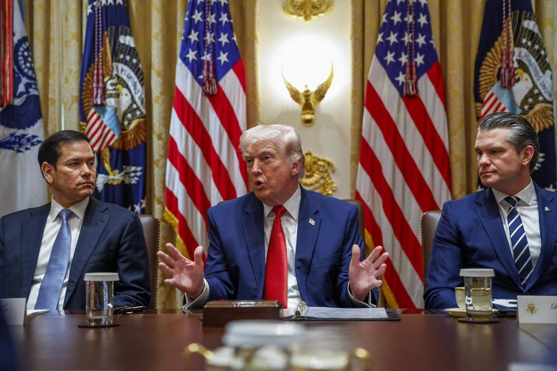 Marco Rubio, US Secretary of State, left, US President Donald Trump, and Pete Hegseth, US Secretary of Defense, during a cabinet meeting at the White House.