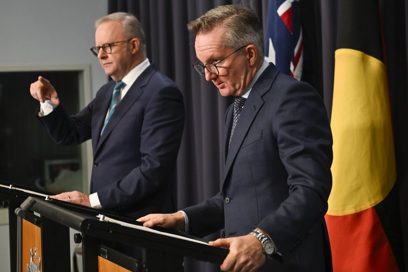 Anthony Albanese and Chris Bowen holds an urgent press conference at Parliament House regarding national fuel security and the government's response to supply chain challenges.