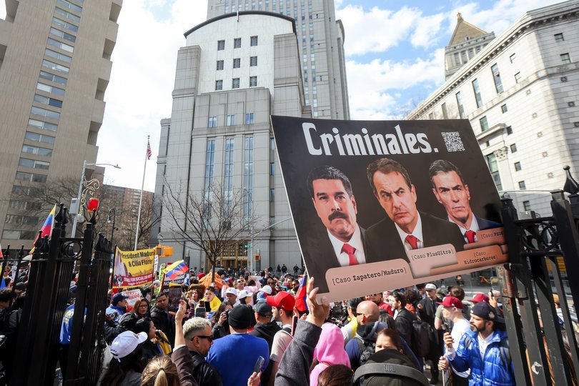 Demonstrators outside federal court in New York.