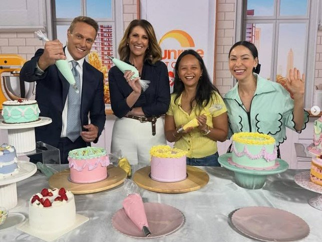 Baking star Katherine Sabbath and Cake Picnic founder Elisa Sunga with the Sunrise team.