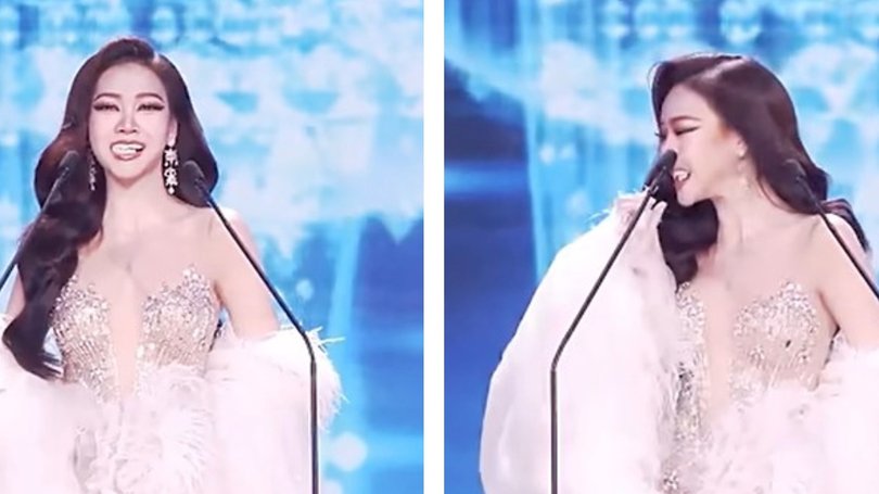 A beauty pageant contestant endured an awkward moment on stage.