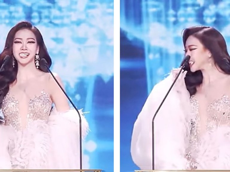 A beauty pageant contestant endured an awkward moment on stage.