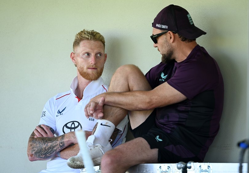 England captain Ben Stokes speaks with Brendan McCullum.