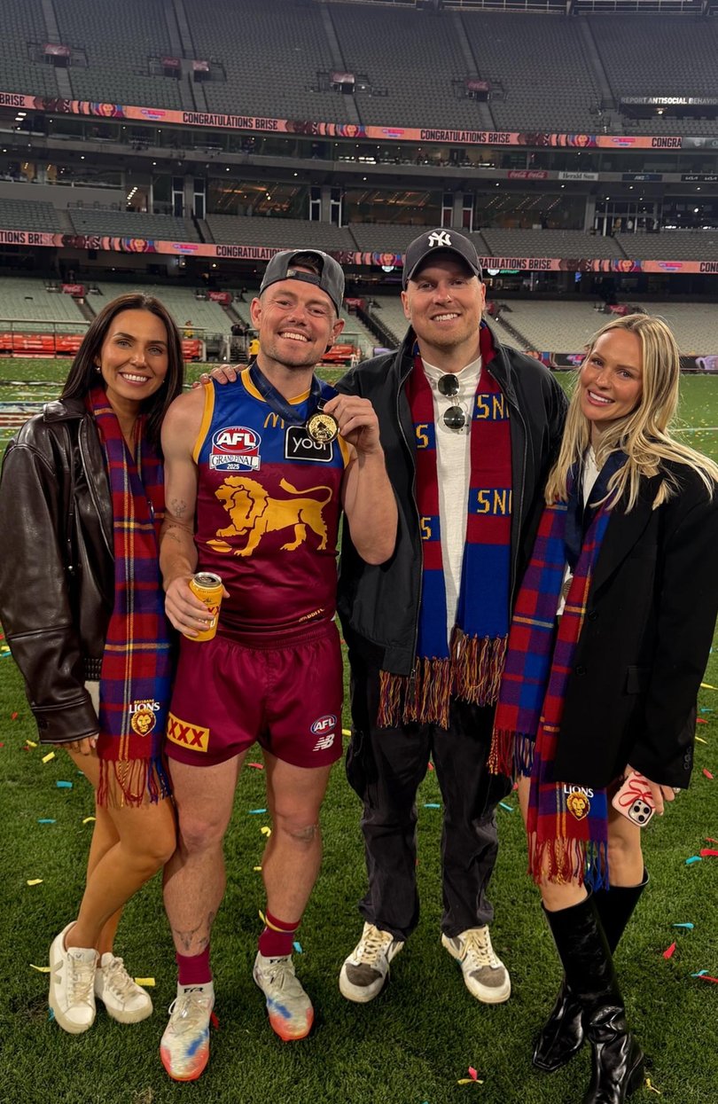 Tess Crosley, Lachie Neale, Ben Crosley and Jules Neale at the AFL grand final before the scandal blew up. Picture Instagram