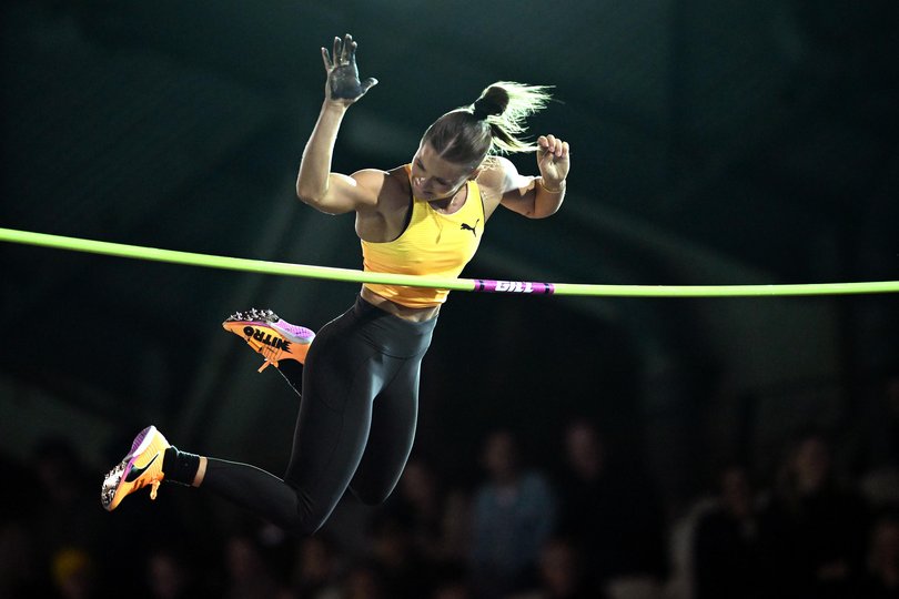 Nina Kennedy competes in the Women's Pole Vault Final during the Maurie Plant Meet at Lakeside Stadium in Melbourne, Saturday, March 28, 2026. (AAP Image/Joel Carrett) NO ARCHIVING, EDITORIAL USE ONLY Picture: JOEL CARRETT