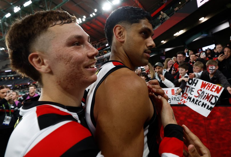 Collard celebrating a Saints win last year.