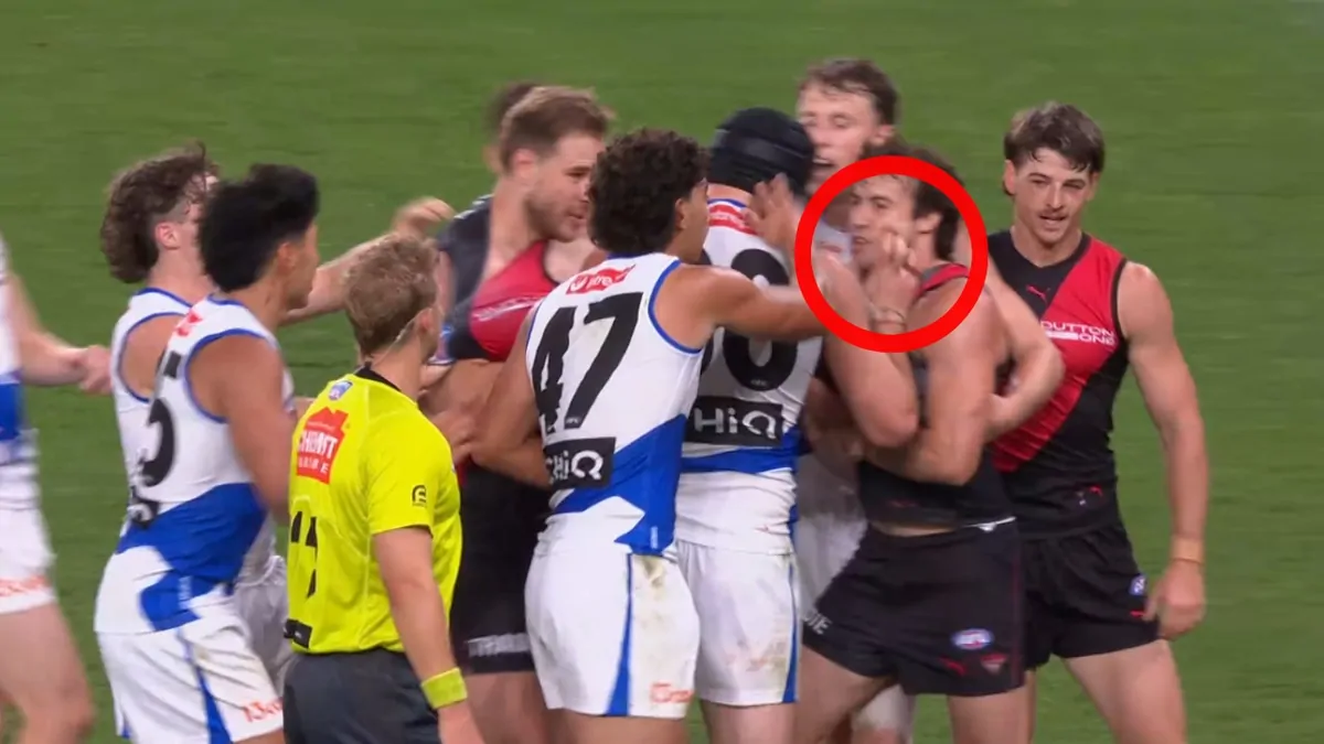 North Melbourne ruck Tristan Xerri in hot water for wiping blood on Bombers skipper Andy McGrath North Melbourne ruck Tristan Xerri in hot water for wiping blood on Bombers skipper Andy McGrath