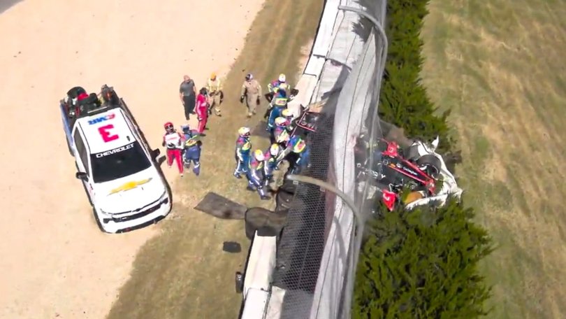 Scott McLaughlin crashed through the fence in practice.