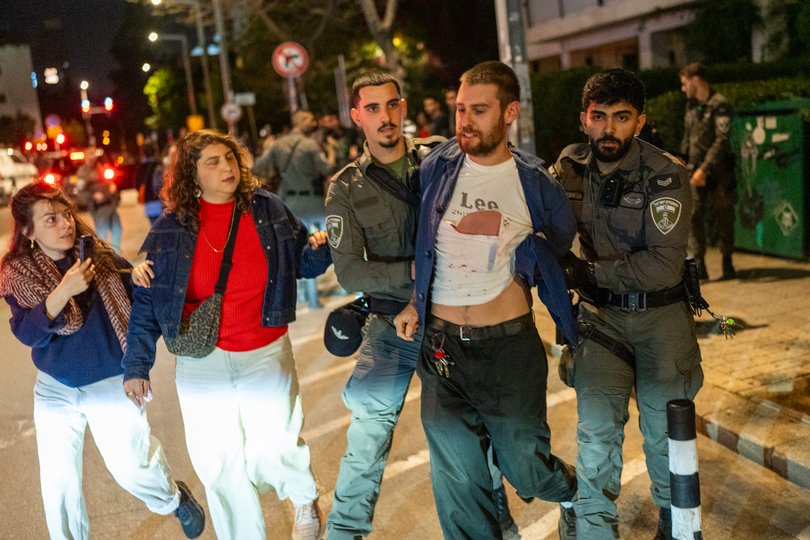 Police in Tel Aviv broke up a massive protest against the US-Israeli war on Iran, in what is thought to be the largest demonstration of its kind in Israel since the conflict began on February 28. (Photo by Erik Marmor/Getty Images)