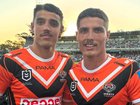 Noah and Tim Johannssen played in a Wests Tigers pre-season game together in 2025.
