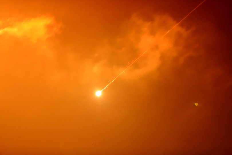 Missiles fired from Iran toward Israel are seen in the skies over Hebron, West Bank on March 24, 2026. (Photo by Wisam Hashlamoun/Anadolu via Getty Images)