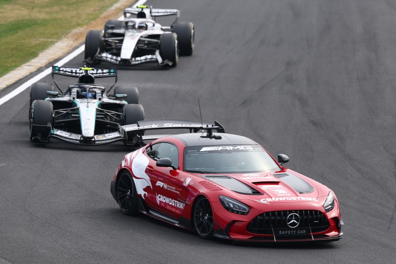 The FIA Safety Car leads Andrea Kimi Antonelli.